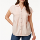 Blusa Henley de manga curta com gola alta feminina Style &amp; Co, rosa, tamanho grande, para usar no trabalho