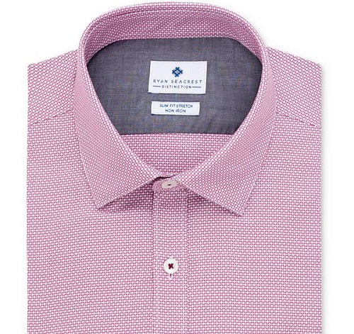 Camisa social masculina Ryan Seacrest Distinction Ultimate Slim Fit, sem passar a ferro, com elastano e xadrez Dobby, rosa, tamanho 16,5 x 34-35