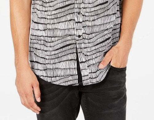 Camisa masculina de botões de cambraia da INC International Concepts, preta, tamanho pequeno