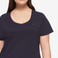 Camiseta feminina Tommy Hilfiger de algodão com decote em V, azul, tamanho 1X