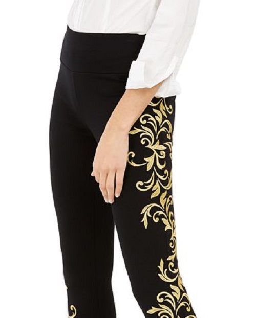 Calça skinny bordada feminina INC International Concepts, preta, tamanho 6, pequena