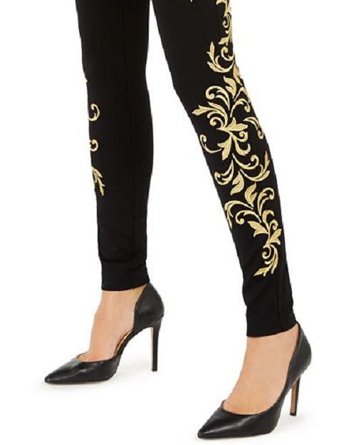 Calça skinny bordada feminina INC International Concepts, preta, tamanho 6, pequena