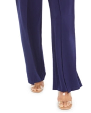 Calça feminina Bar III com amarração e perna larga, azul, tamanho XX-S