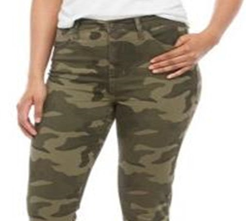 Calça jeans skinny camuflada infantil rosa da Celebrity, tamanho 9, verde
