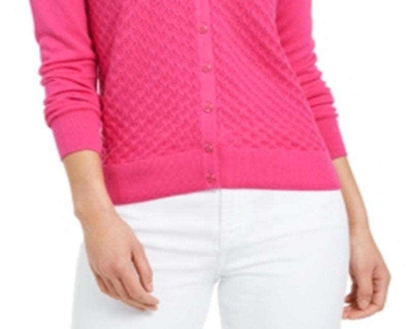 Cardigan feminino com ponto pavão Charter Club rosa tamanho extrapequeno