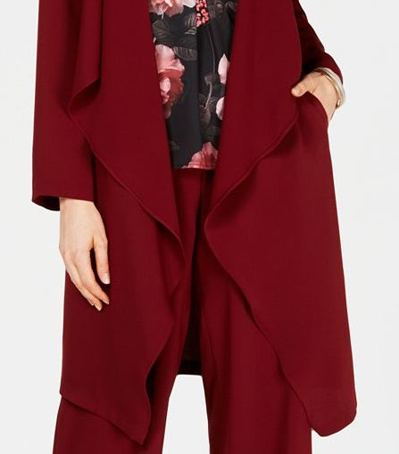 Jaqueta feminina Nine West com decote drapeado e frente aberta, vermelha, tamanho grande