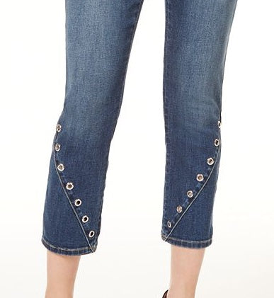 Calça jeans skinny cropped de cintura alta feminina INC Iternational Concepts, azul, tamanho 6, pequena