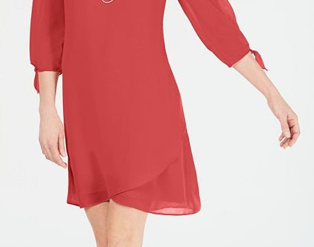 Vestido feminino com mangas amarradas e colar, tamanho pequeno, vermelho, médio, da coleção JM