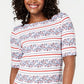 Blusa feminina Karen Scott com estampa de gola canoa, branca, tamanho P