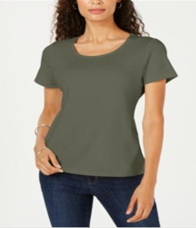 Blusa feminina Karen Scott de manga curta e decote redondo, verde, tamanho GG