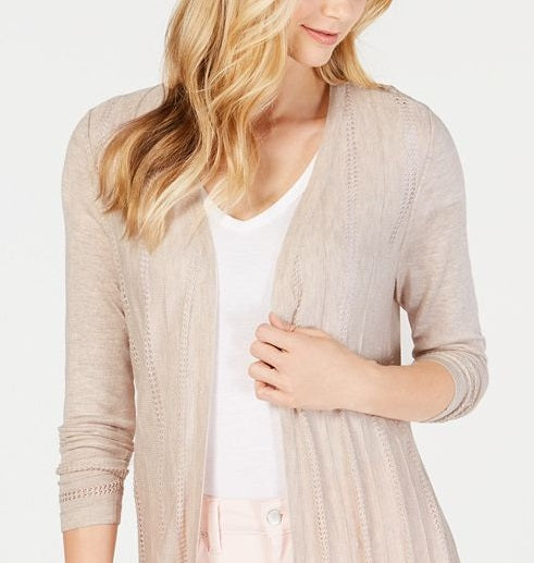 Cardigan feminino de malha texturizada aberto, tamanho grande, marrom, Charter Club