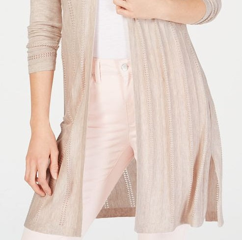 Cardigan feminino de malha texturizada aberto, tamanho grande, marrom, Charter Club