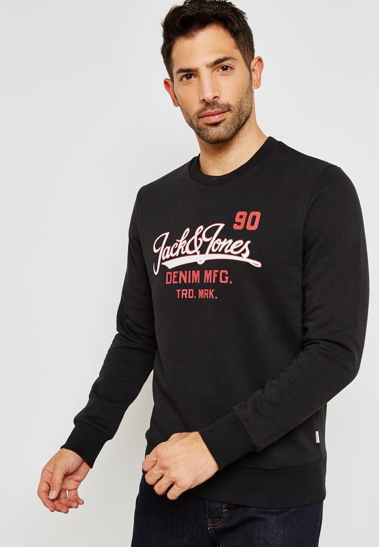 Jack &amp; Jones Moletom masculino com gola redonda, preto, tamanho extragrande