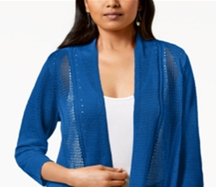 Cardigan Alfani Feminino com Pontos Mistos e Frente Aberta Azul Tamanho Pequeno