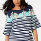 Charter Club Blusa feminina listrada tropical com manga sino, azul, tamanho grande
