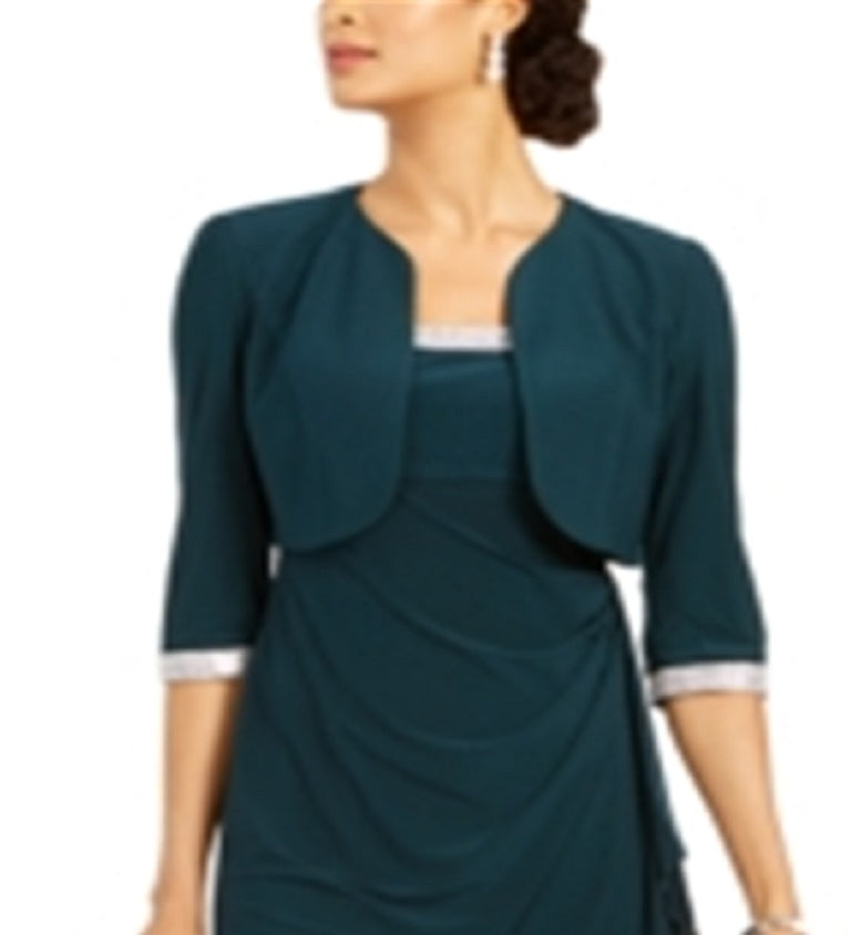 Jaqueta curta feminina R &amp; M Richards e vestido com babados, verde, tamanho 10