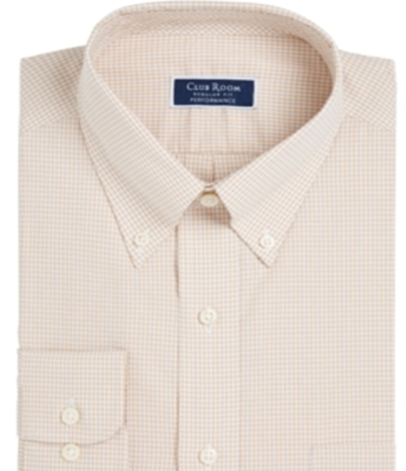 Camisa social masculina Club Room Regular Fit Mini Gingham Marrom Tamanho 34-35