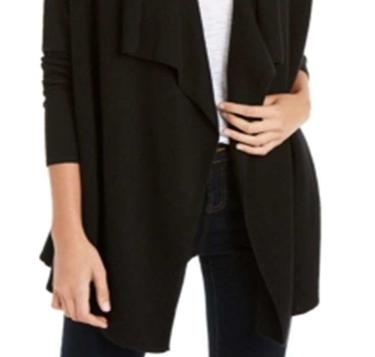 Suéter feminino canelado aconchegante com frente aberta da INC Iternational Concepts, preto, tamanho X-S