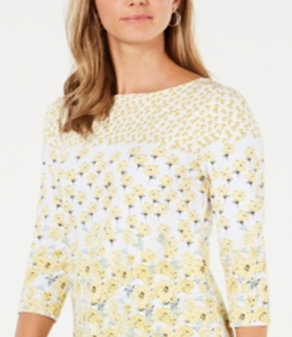 Charter Club Blusa feminina com estampa floral e decote canoa, branca, tamanho grande