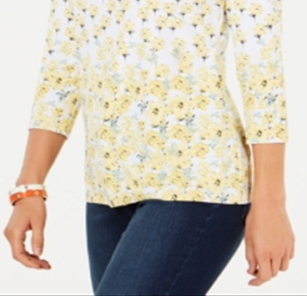 Charter Club Blusa feminina com estampa floral e decote canoa, branca, tamanho grande