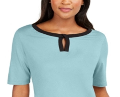 Karen Scott Blusa Feminina Manga Curta com Acabamento Contrastado Azul Tamanho P