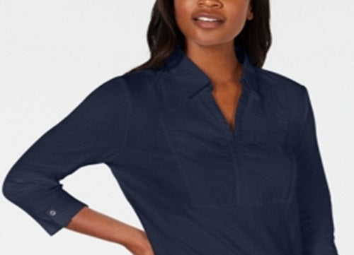 Karen Scott Top Feminino de Algodão com Ilhós Azul Tamanho Médio