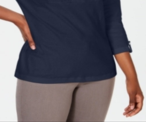 Karen Scott Top Feminino de Algodão com Ilhós Azul Tamanho Médio