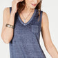 Blusa feminina estilo &amp; co com bolso no peito, azul, tamanho XS