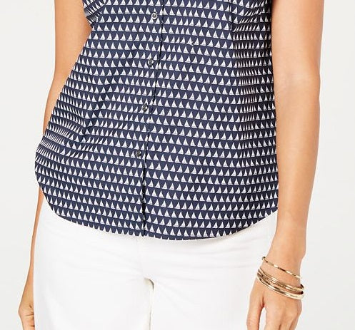 Blusa feminina sem mangas com estampa de barco à vela Charter Club, azul, tamanho 4