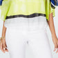 Blusa feminina Alfani com bolhas coloridas, branca, tamanho pequeno G