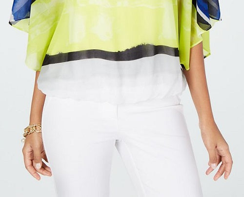 Blusa feminina Alfani com bolhas coloridas, branca, tamanho pequeno G