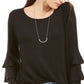 Blusa feminina estilo &amp; co com manga sino dupla, preta, tamanho pequeno P