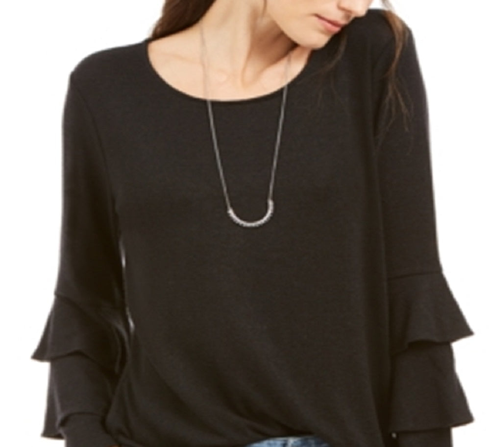 Blusa feminina estilo &amp; co com manga sino dupla, preta, tamanho pequeno P