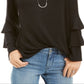 Blusa feminina estilo &amp; co com manga sino dupla, preta, tamanho pequeno P