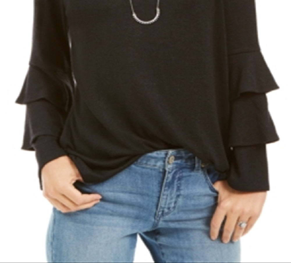 Blusa feminina estilo &amp; co com manga sino dupla, preta, tamanho pequeno P