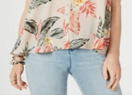 Top feminino estilo &amp; co, estampado, sem mangas, alto e baixo, marrom, tamanho extrapequeno