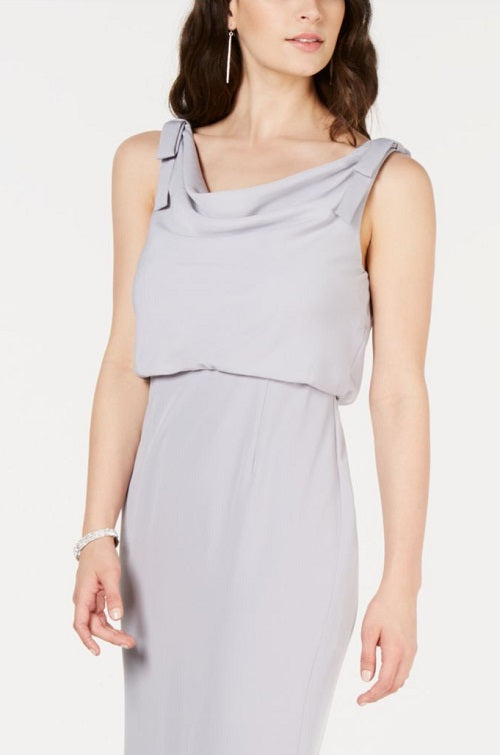 Vestido longo feminino Adrianna Papell, cor sólida, cinza, tamanho 10