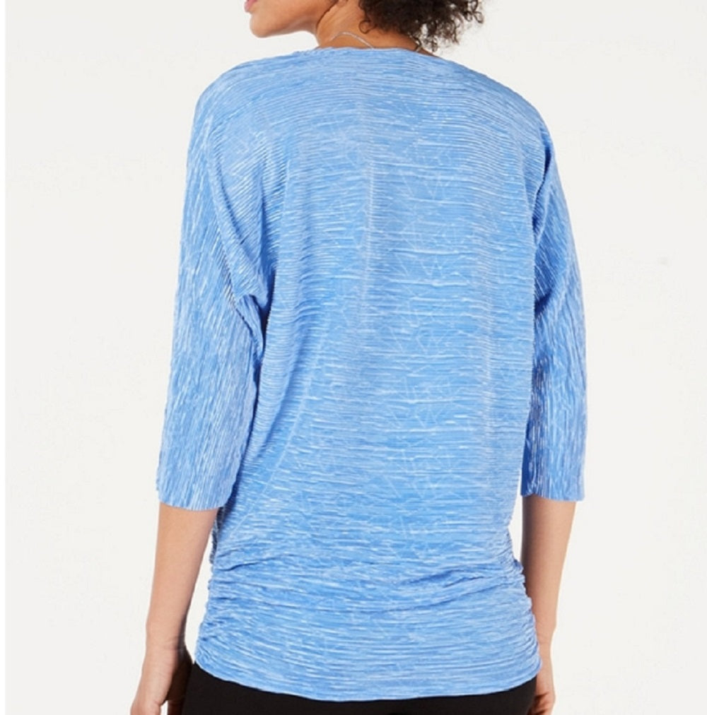 JM Collection Blusa feminina com manga dolman texturizada e colar azul tamanho pequeno
