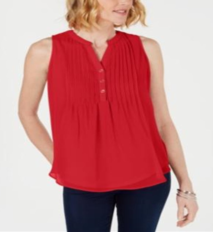 Blusa feminina sem mangas Charter Club Pintuck vermelha tamanho 2XL