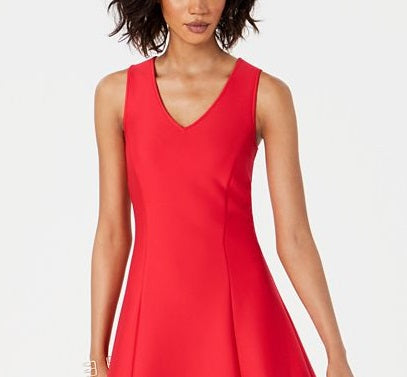Vestido Donna Ricco Feminino Fit &amp; Flare com Bainha Recortada a Laser, Vermelho, Tamanho 14