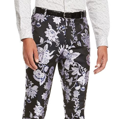 Calça masculina slim fit floral jacquard azul INC International Concepts, tamanho 36x34