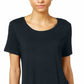 Blusa feminina com bainha curta e manga curta JM Collection, azul escuro, tamanho pequeno G
