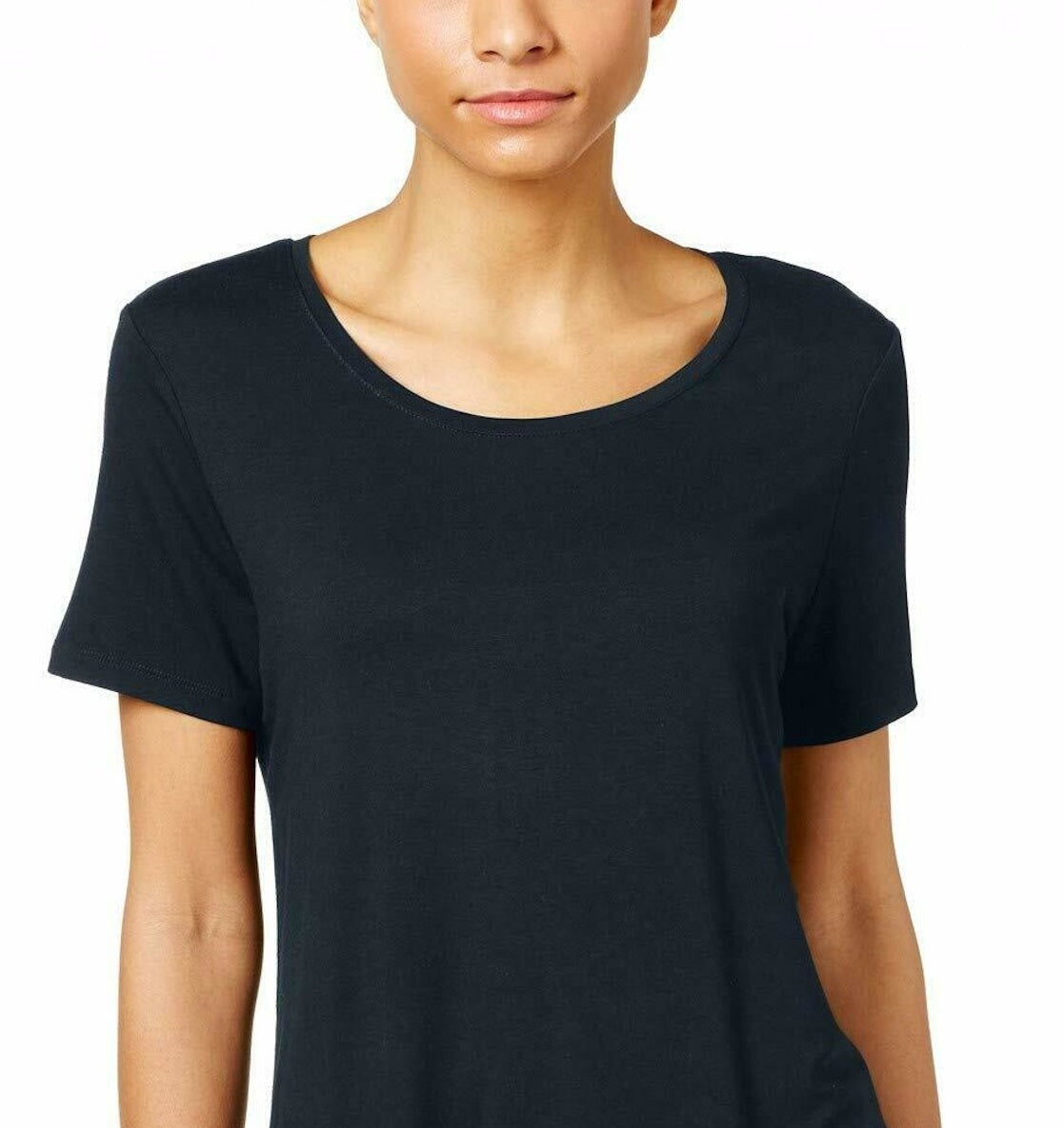 Blusa feminina com bainha curta e manga curta JM Collection, azul escuro, tamanho pequeno G