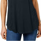 Blusa feminina com bainha curta e manga curta JM Collection, azul escuro, tamanho pequeno G
