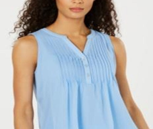 Blusa feminina sem mangas Charter Club, azul, tamanho grande