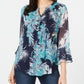 Blusa feminina estampada Charter Club Pintuck azul tamanho X-G
