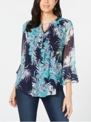 Blusa feminina estampada Charter Club Pintuck azul tamanho X-G