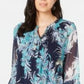 Blusa feminina estampada Charter Club Pintuck azul tamanho X-G