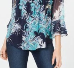 Blusa feminina estampada Charter Club Pintuck azul tamanho X-G
