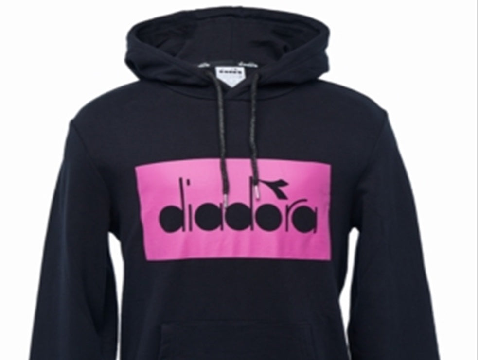 Diadora Moletom com capuz masculino com logotipo bloqueado, preto, tamanho pequeno